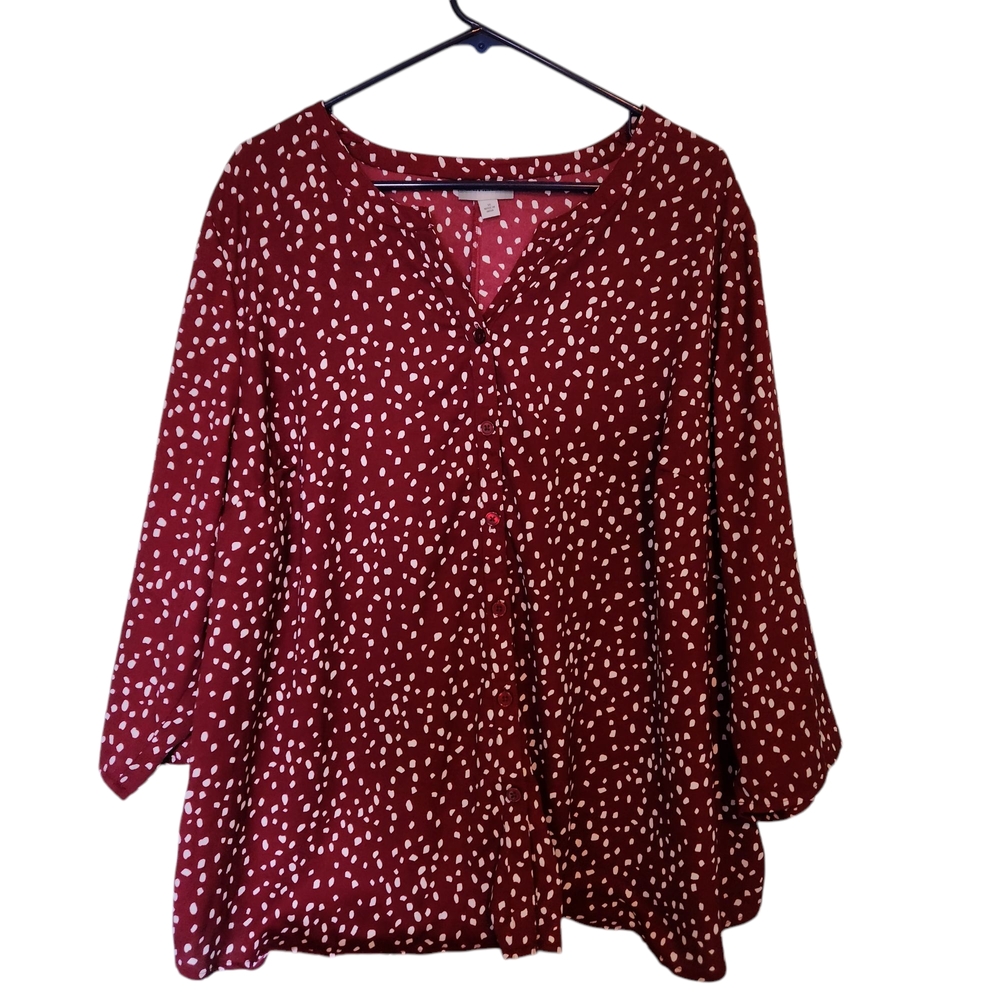 Catherines Red and White 3/4 Sleeve Boxy Blouse